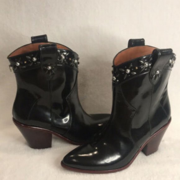 Coach Black Embellished Flower Stud Western Boots - Picture 3 of 9